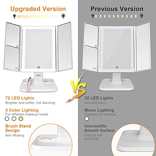 Makeup Mirror Vanity Mirror with Lights - 3 Color Lighting Modes 72 LED Trifo...