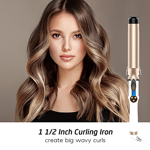 Hoson 1 1/2 Inch Curling Iron Large Barrel, 1.5 Long Barrel Curling Wand Dual...
