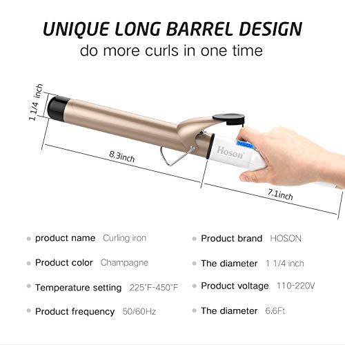 Hoson 1 1/4 Inch Curling Iron Professional Ceramic Tourmaline Coating Barrel ...