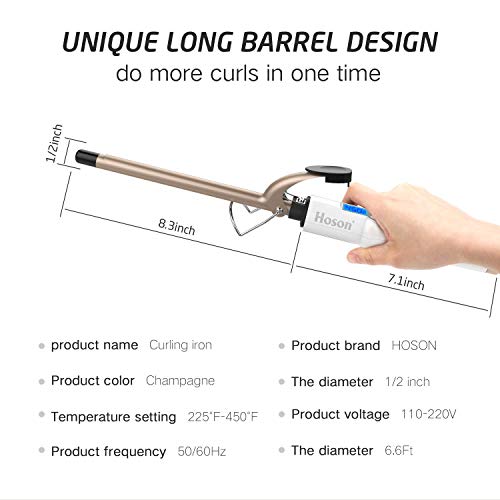 Hoson 1/2 Inch Curling Iron Professional, Ceramic Tourmaline Curl Wand Barrel...