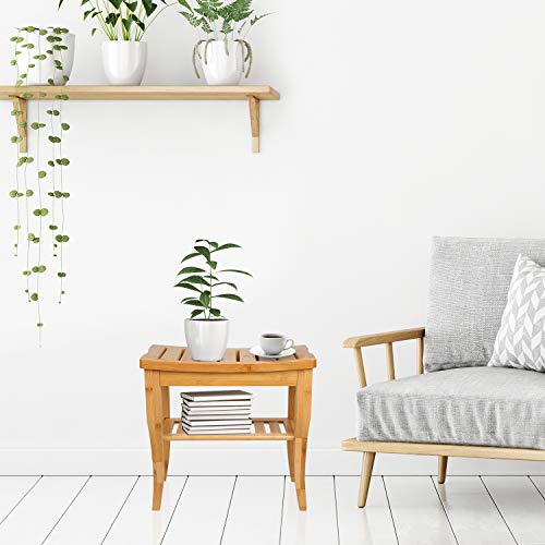 Hossejoy Bamboo Shower Bench Seat Wood Spa Bath Luxury Organizer Stool Shower...