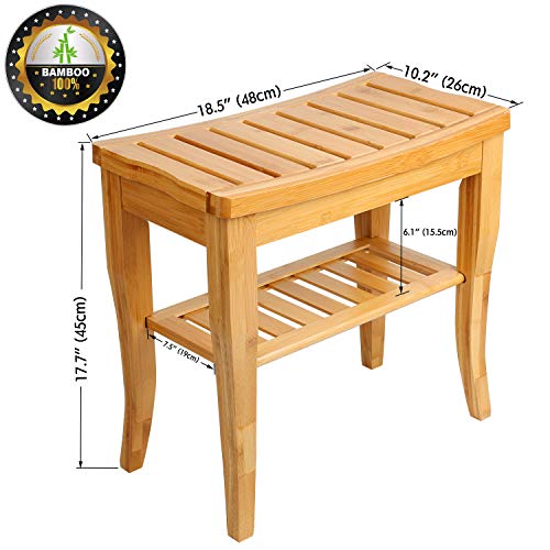 Hossejoy Bamboo Shower Bench Seat Wood Spa Bath Luxury Organizer Stool Shower...