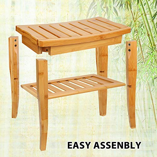 Hossejoy Bamboo Shower Bench Seat Wood Spa Bath Luxury Organizer Stool Shower...