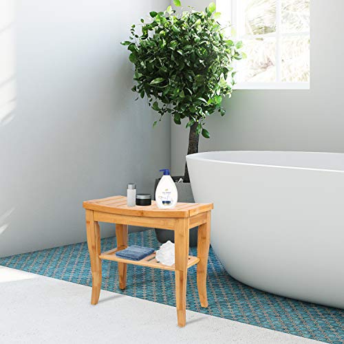 Hossejoy Bamboo Shower Bench Seat Wood Spa Bath Luxury Organizer Stool Shower...