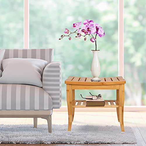 Hossejoy Bamboo Shower Bench Seat Wood Spa Bath Luxury Organizer Stool Shower...
