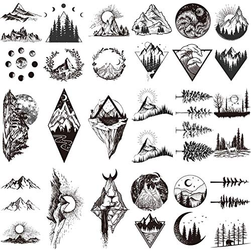 22 Sheets Mountain Temporary Tattoos Stickers, Including Fake Tattoos Waterpr...