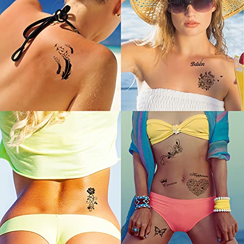 72 Sheets Large Flowers Temporary Tattoos Stickers for Women, Waterproof Fake...