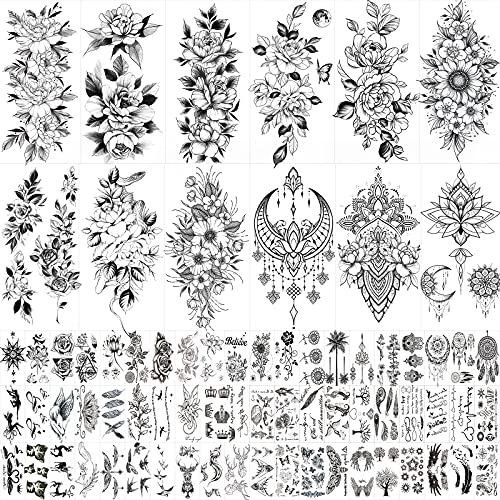 72 Sheets Large Flowers Temporary Tattoos Stickers for Women, Waterproof Fake...