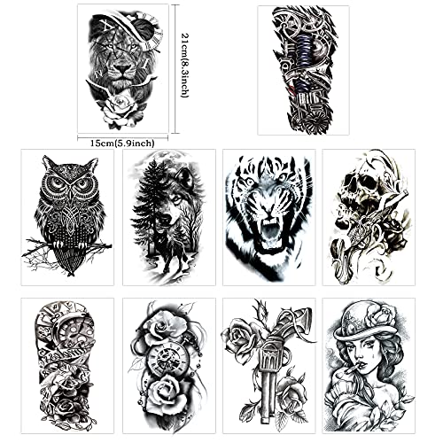 Hotoyannia 62 Sheets Black Large Temporary Tattoos Stickers For Men and Women...