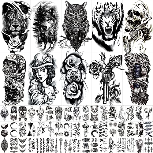 Hotoyannia 62 Sheets Black Large Temporary Tattoos Stickers For Men and Women...