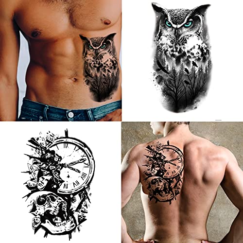 Hotoyannia 62 Sheets Black Large Temporary Tattoos Stickers for Women Men and...