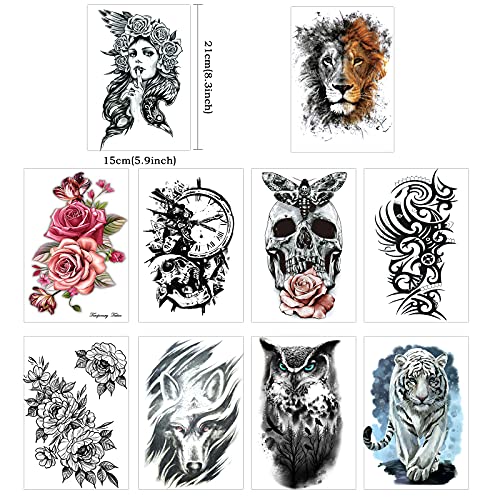 Hotoyannia 62 Sheets Black Large Temporary Tattoos Stickers for Women Men and...
