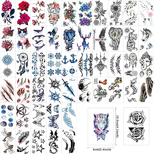 Hotoyannia 62 Sheets Black Large Temporary Tattoos Stickers for Women Men and...