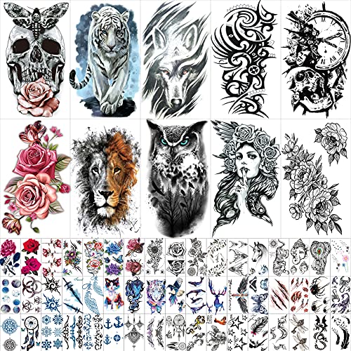 Hotoyannia 62 Sheets Black Large Temporary Tattoos Stickers for Women Men and...