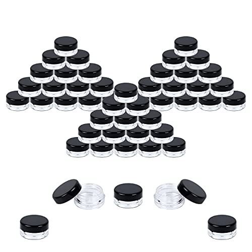 Houseables 3 Gram Jar, 3 ML, Black, 50 Pk, BPA Free, Cosmetic Sample Empty Co...