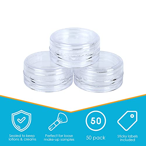 Houseables 3 Gram Jar, 3 ML, Clear, 50 Pk, BPA Free, Cosmetic Sample Empty Co...