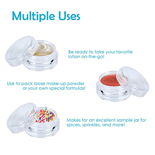 Houseables 3 Gram Jar, 3 ML, Clear, 50 Pk, BPA Free, Cosmetic Sample Empty Co...