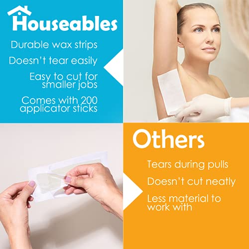 Houseables Wax Strip Roll, Non-Woven Epilating Strips, w/ Disposable Wooden A...