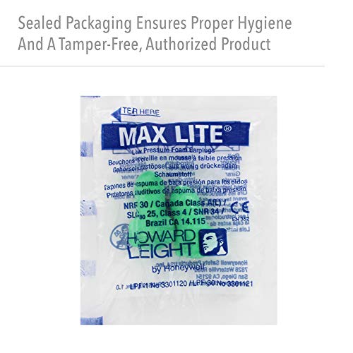 Howard Leight by Honeywell Max Lite Low Pressure Disposable Foam Earplugs, 20...