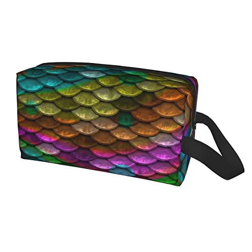 HOYOZE Makeup Bag Colorful Mermaid Fish Scales Waterproof Cute Travel Toiletr...