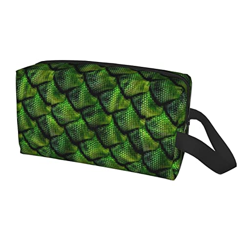 HOYOZE Makeup Bag Green And Golden Dragon Scales Zipper Small Pouch Travel To...