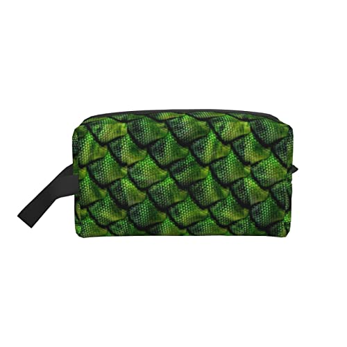 HOYOZE Makeup Bag Green And Golden Dragon Scales Zipper Small Pouch Travel To...