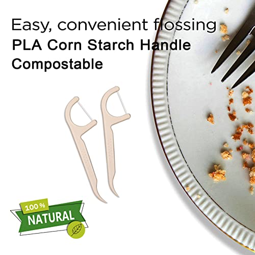 Natural Dental Floss Picks Biodegradable 100 Count - BPA Free, Vegan, Sustain...