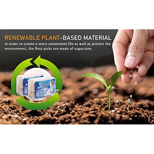 Natural Dental Floss Picks Biodegradable 100 Count - BPA Free, Vegan, Sustain...