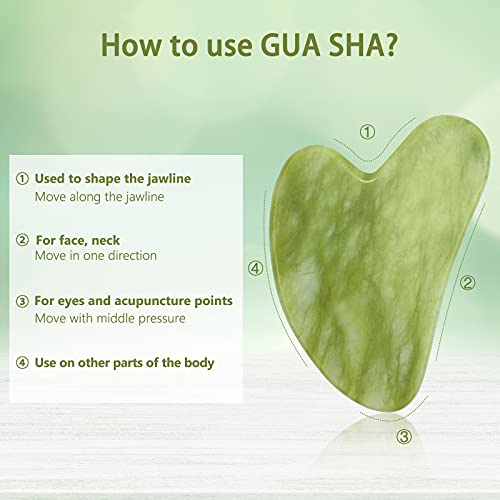 Gua Sha Facial Tool & Jade Roller Set from Huefull designed to reduce puffine...