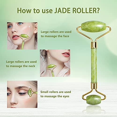 Gua Sha Facial Tool & Jade Roller Set from Huefull designed to reduce puffine...
