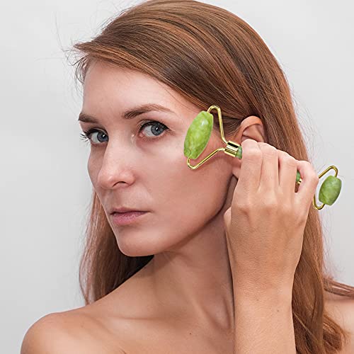 Gua Sha Facial Tool & Jade Roller Set from Huefull designed to reduce puffine...