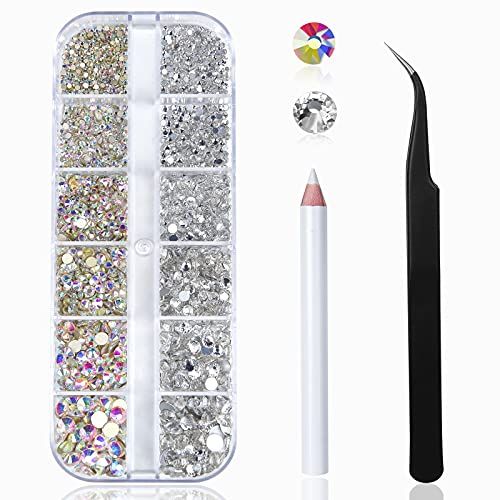 Nail Art Rhinestones Kit HUETFAT 2400pcs Nail Gems Ab Flatback Rhinestones Ge...