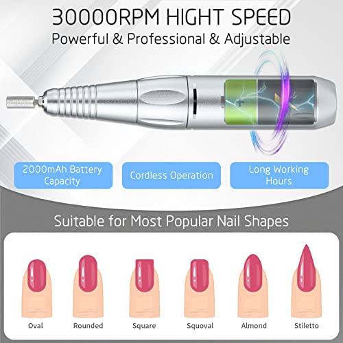 Professional Nail Drill Set for Acrylic Nails, 30000rpm Electric Nail Efile D...
