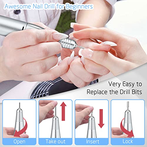 Professional Nail Drill Set for Acrylic Nails, 30000rpm Electric Nail Efile D...
