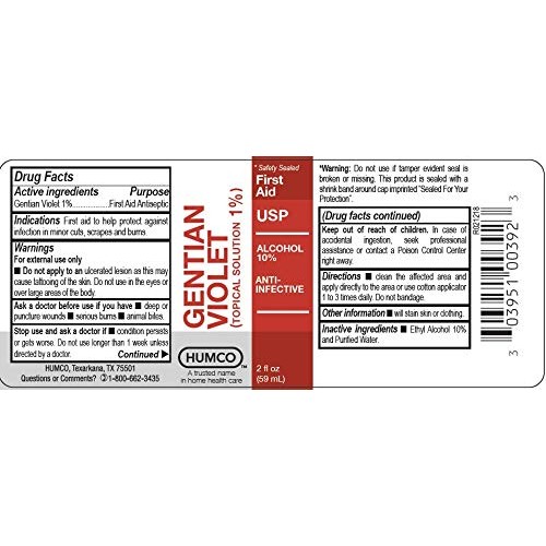 Humco K967380 Gentian Violet (TOPICAL SOLUTION 1%) 2 FL OZ, Pack of 1