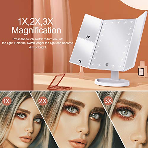 Makeup Mirror Vanity Mirror with Lights, 1x 2X 3X Magnification, Lighted Make...