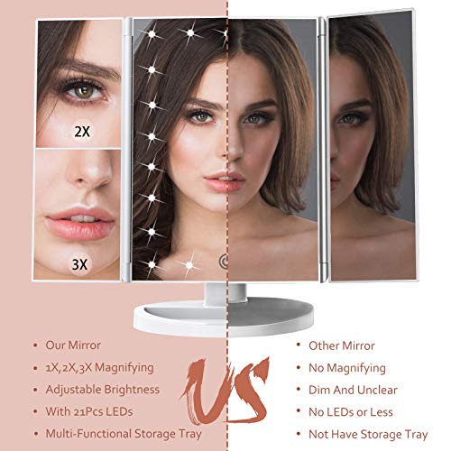 Makeup Mirror Vanity Mirror with Lights, 1x 2X 3X Magnification, Lighted Make...
