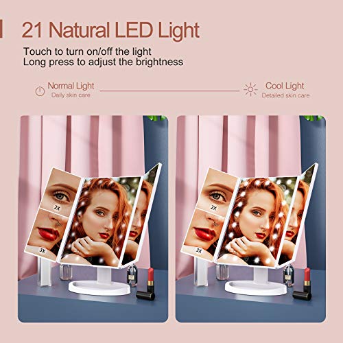 Makeup Mirror Vanity Mirror with Lights, 1x 2X 3X Magnification, Lighted Make...