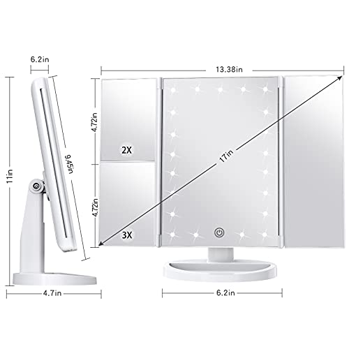 Makeup Mirror Vanity Mirror with Lights, 1x 2X 3X Magnification, Lighted Make...