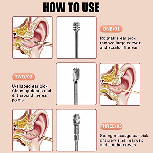 Earwax Removal Tool Set, 360° Spiral Design Stainless Steel Ear Pick, 6Pcs Ea...