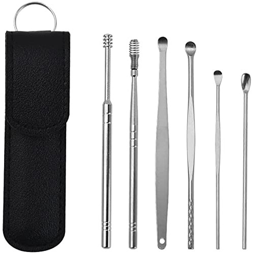 Earwax Removal Tool Set, 360° Spiral Design Stainless Steel Ear Pick, 6Pcs Ea...