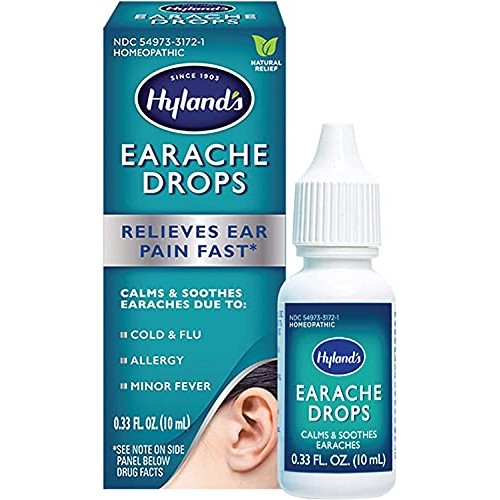 Hyland's Earache Drops, Natural Relief of Cold & Flu Earaches, White, 0.33 Fl Oz
