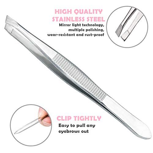 Stainless Steel Tweezers - 12 Pieces Slant Tip Tweezers Set - Precision Facia...