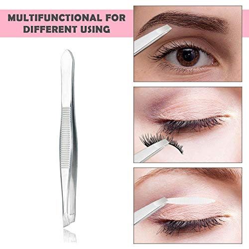 Stainless Steel Tweezers - 12 Pieces Slant Tip Tweezers Set - Precision Facia...