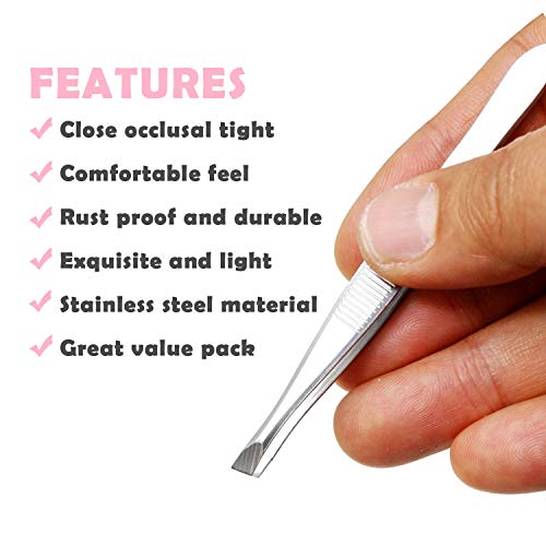 Stainless Steel Tweezers - 12 Pieces Slant Tip Tweezers Set - Precision Facia...