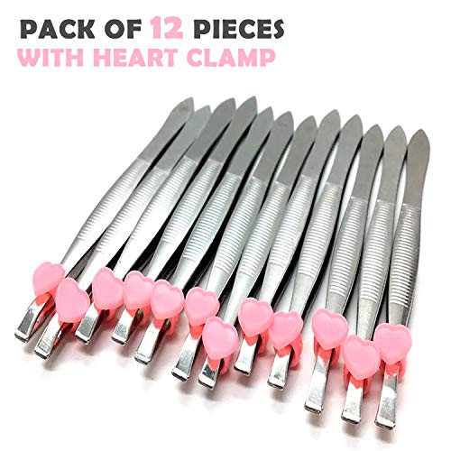 Stainless Steel Tweezers - 12 Pieces Slant Tip Tweezers Set - Precision Facia...