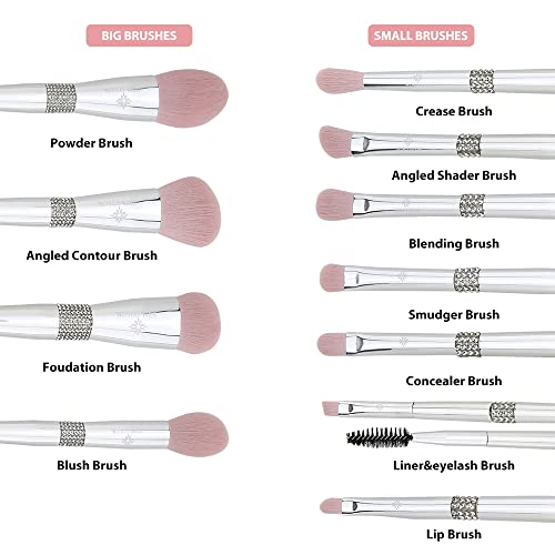 HZM COLOR Makeup Brush Set 11Pcs Bling Makeup Brushes Soft Synthetic Brochas ...