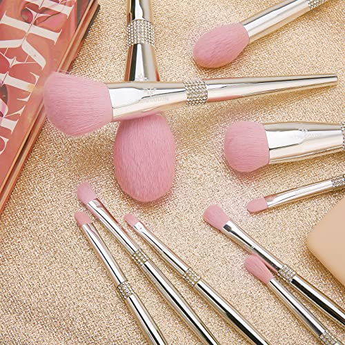 HZM COLOR Makeup Brush Set 11Pcs Bling Makeup Brushes Soft Synthetic Brochas ...
