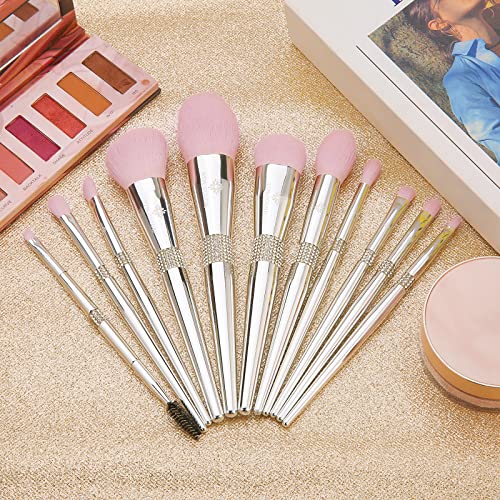 HZM COLOR Makeup Brush Set 11Pcs Bling Makeup Brushes Soft Synthetic Brochas ...