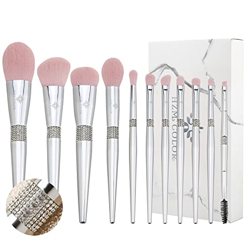 HZM COLOR Makeup Brush Set 11Pcs Bling Makeup Brushes Soft Synthetic Brochas ...